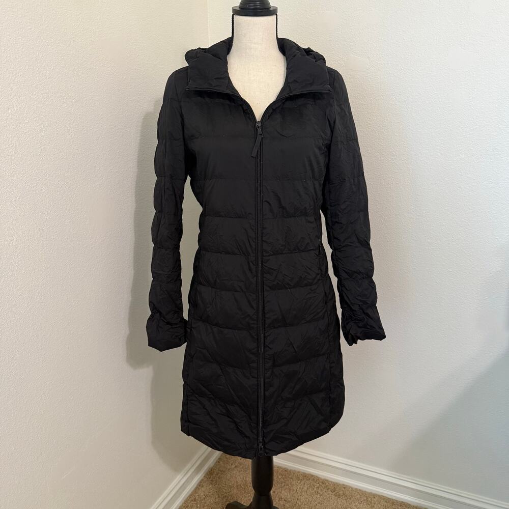 Uniqlo Ultra Light Black Down Long Puffer Longline Coat Womens XS EUC